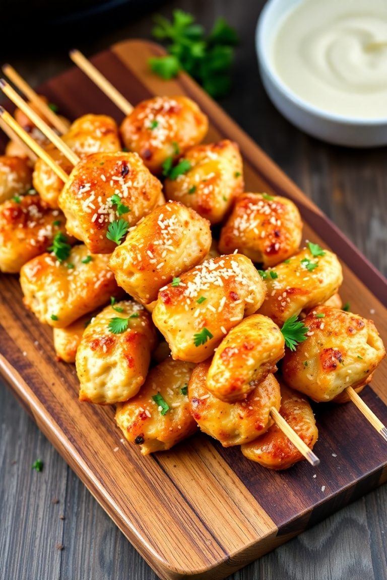 Air Fryer Garlic Parmesan Chicken Skewers