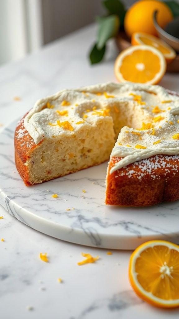 A slice of Vanilla Citrus Olive Oil Cake with citrus garnish.