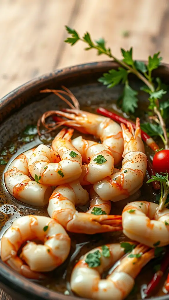 Grilled shrimp marinated in Italian herbs with parsley and chili
