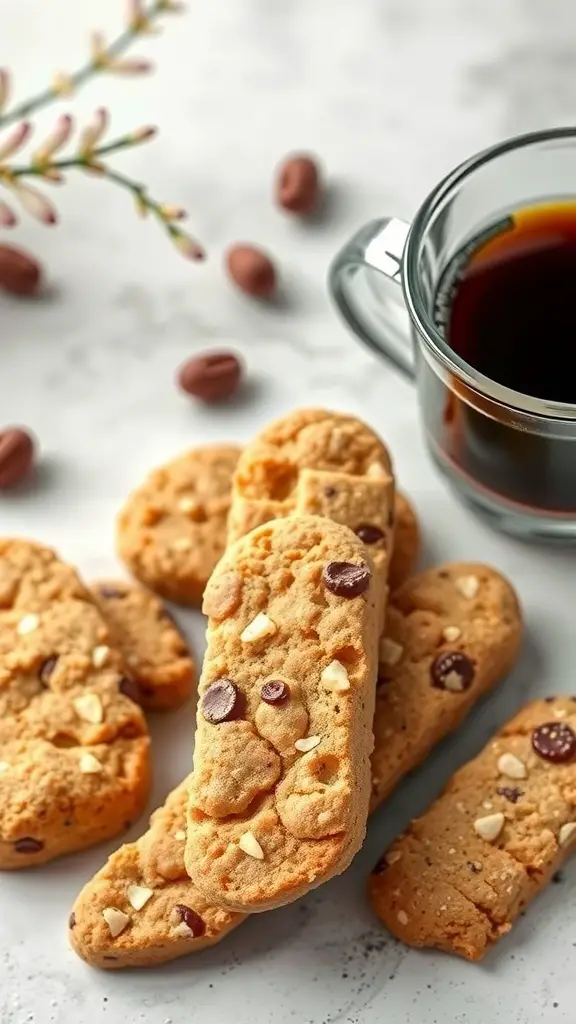 A plate of Biscotti di Prato cookies with a cup of coffee