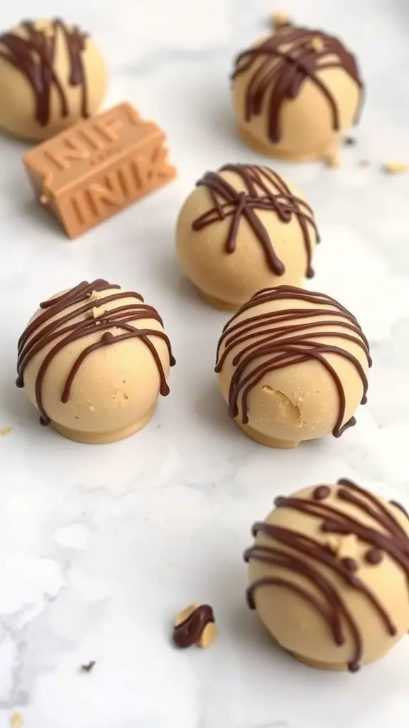 Nut butter fat bombs drizzled with chocolate, showcasing a delicious keto snack.