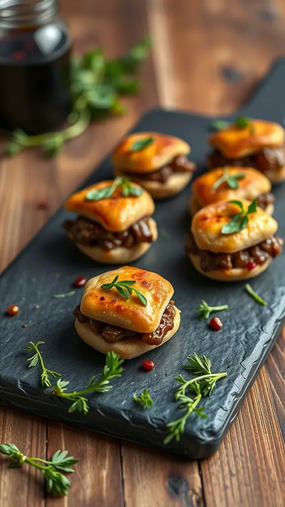 Mini Beef Wellington Bites on a slate platter