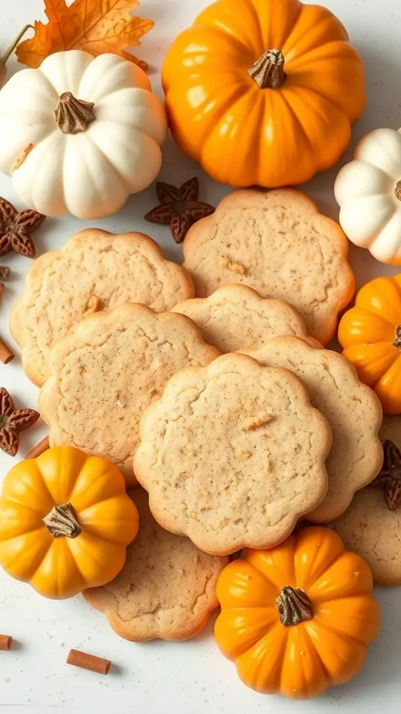 Harvest Spice Sugar Cookies with pumpkins and autumn leaves