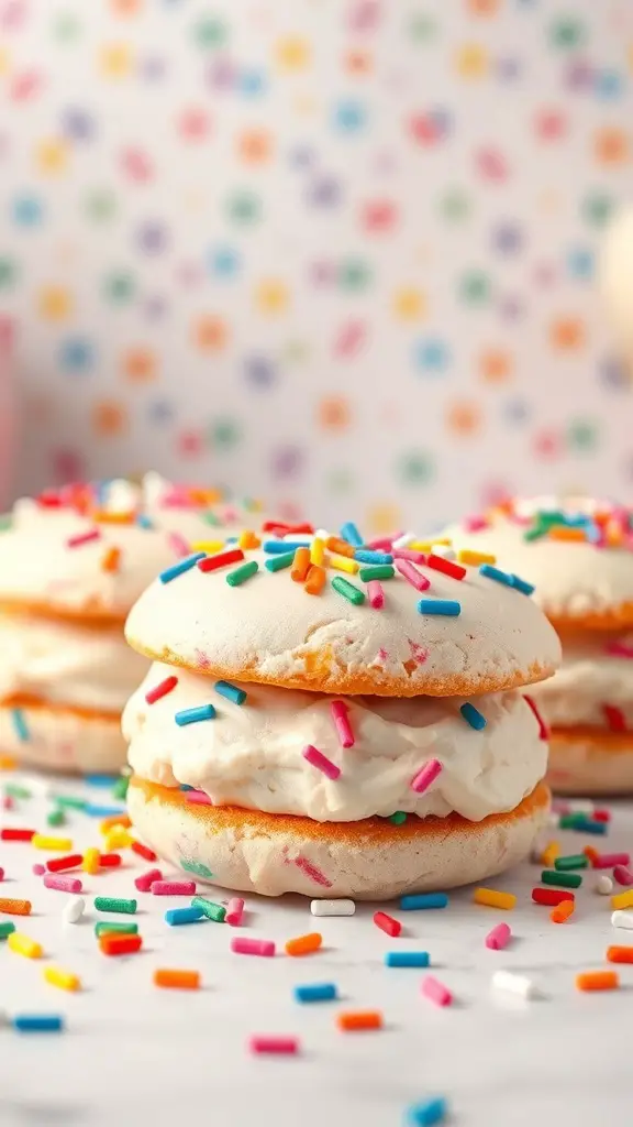 Colorful Funfetti Cake Batter Ice Cream Sandwiches with sprinkles