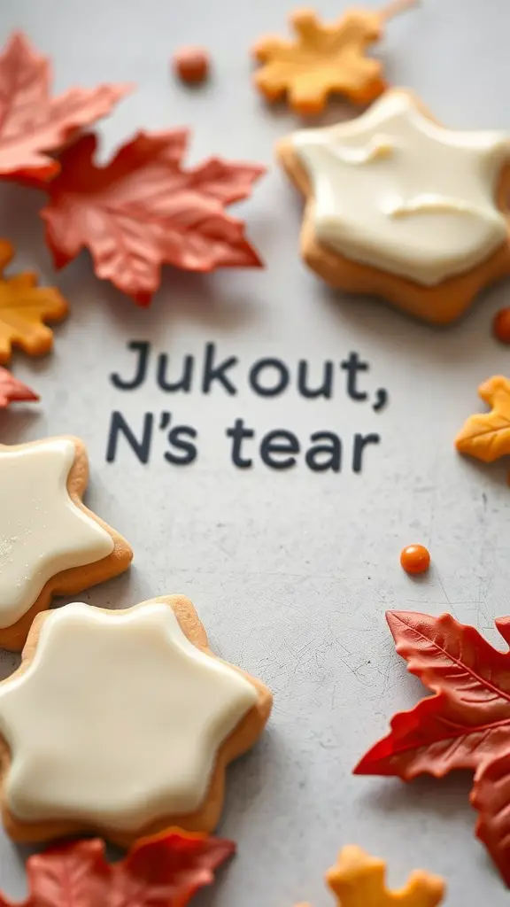 Decorated sweet potato sugar cookies with autumn leaves