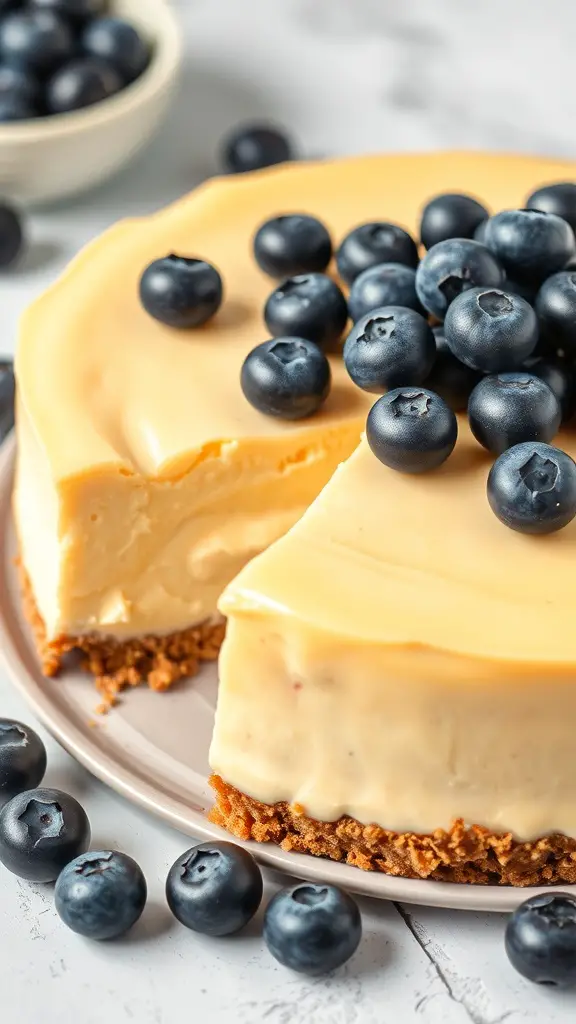 Lemon Blueberry No Bake Cheesecake with blueberries on top