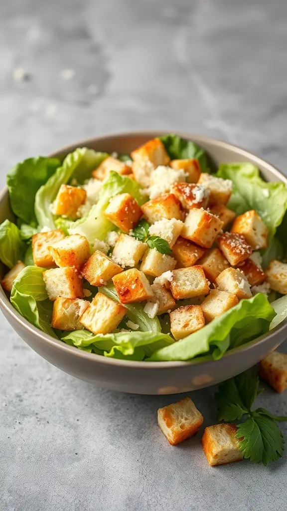A bowl of Classic Caesar Salad with croutons and lettuce