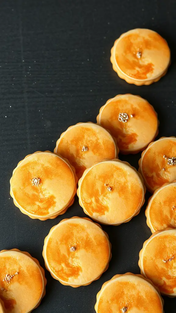 Harvest Moon Cookies decorated with orange icing and edible glitter