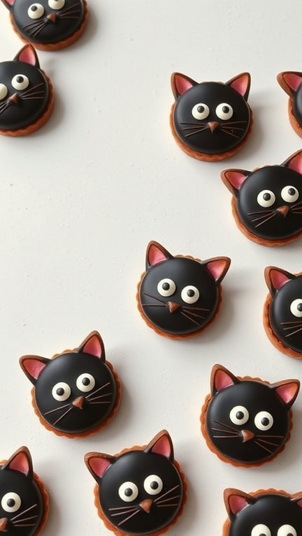 Black Cat Chocolate Tarts shaped like cats with big eyes and ears