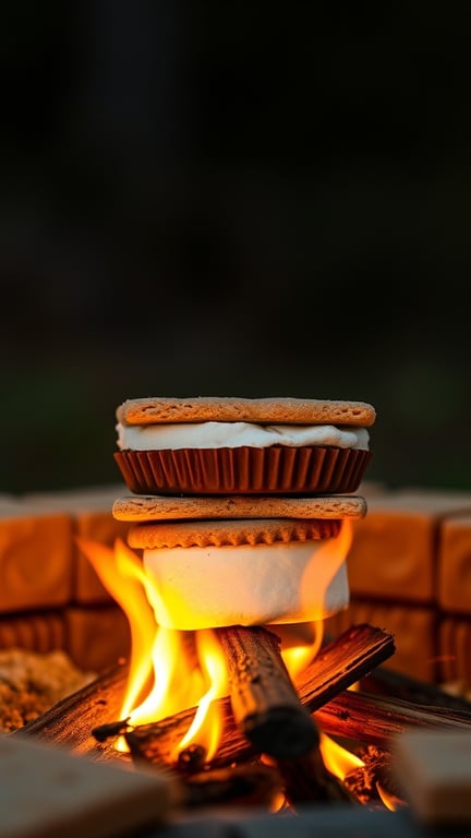Peanut Butter Cup Marshmallow Sandwiches on a campfire