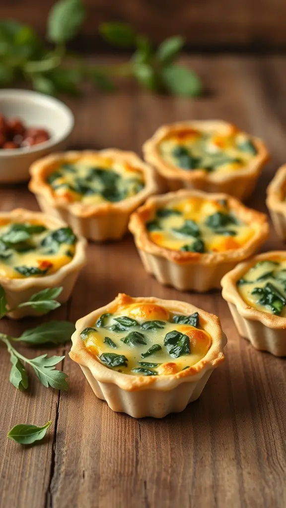 Air fryer quiche cups with spinach and cheese in a golden crust