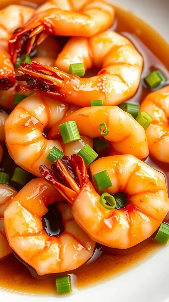 Grilled shrimp in teriyaki sauce garnished with green onions