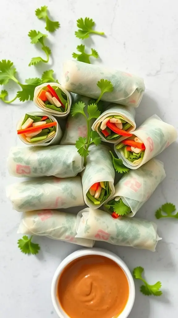 Fresh vegetable spring rolls with peanut sauce