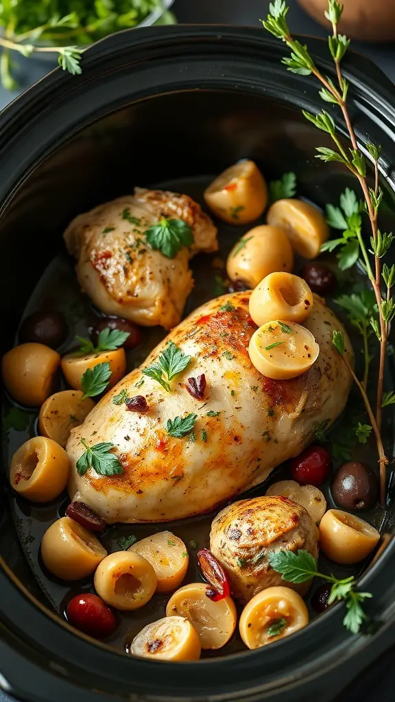 Crockpot Mediterranean chicken with artichokes and olives