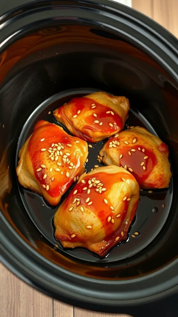 Crock pot with honey garlic chicken thighs