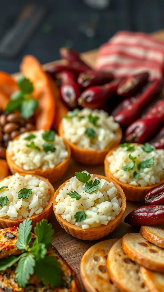 Cilantro lime rice bites on a charcuterie board