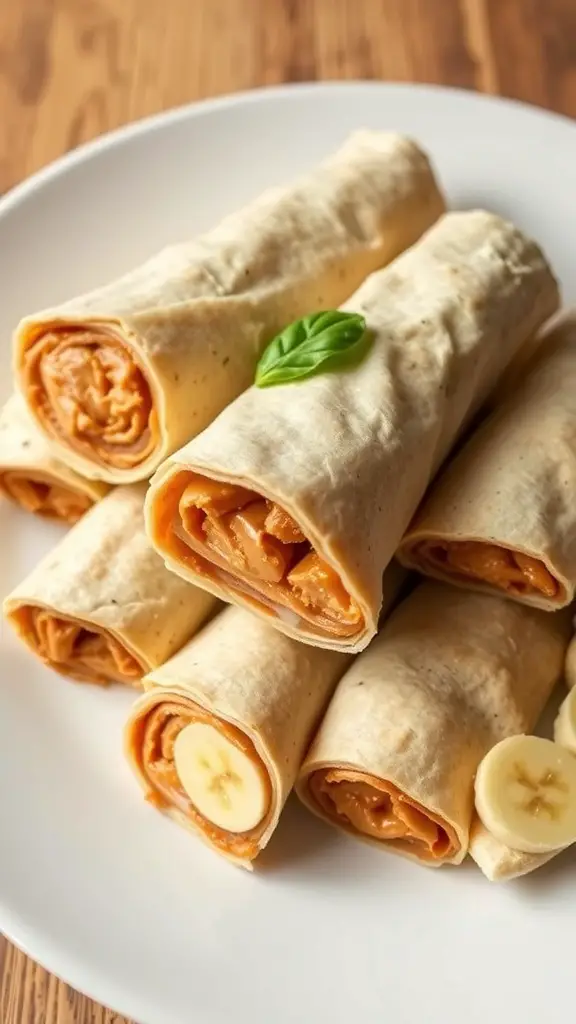 Peanut Butter Banana Roll-Ups on a plate