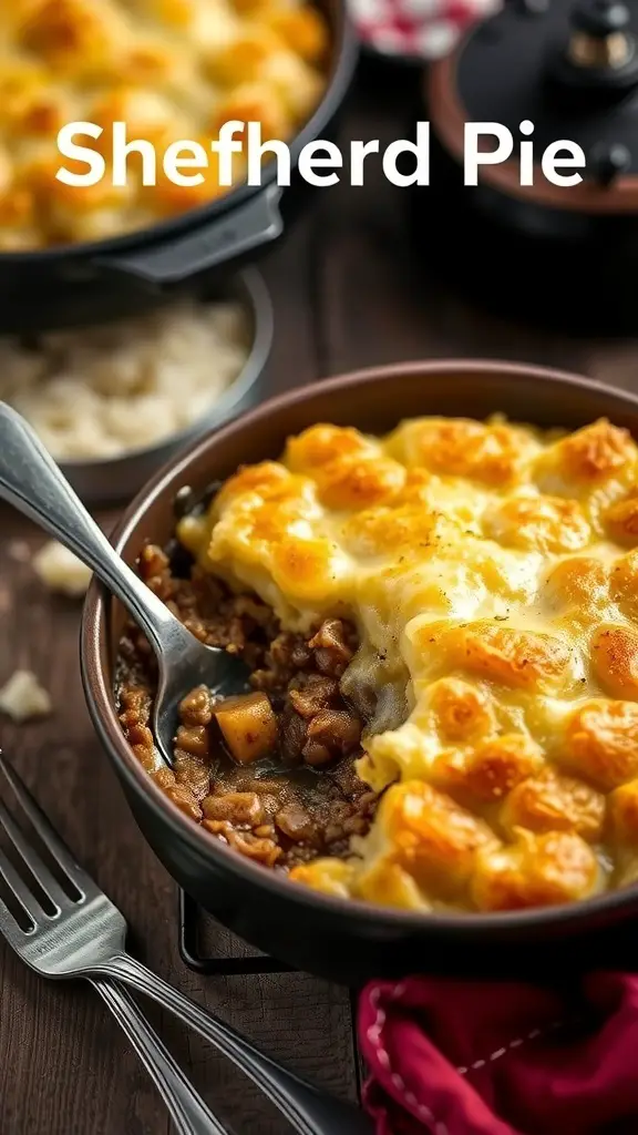 A delicious shepherd's pie with a golden crust and a hearty filling.