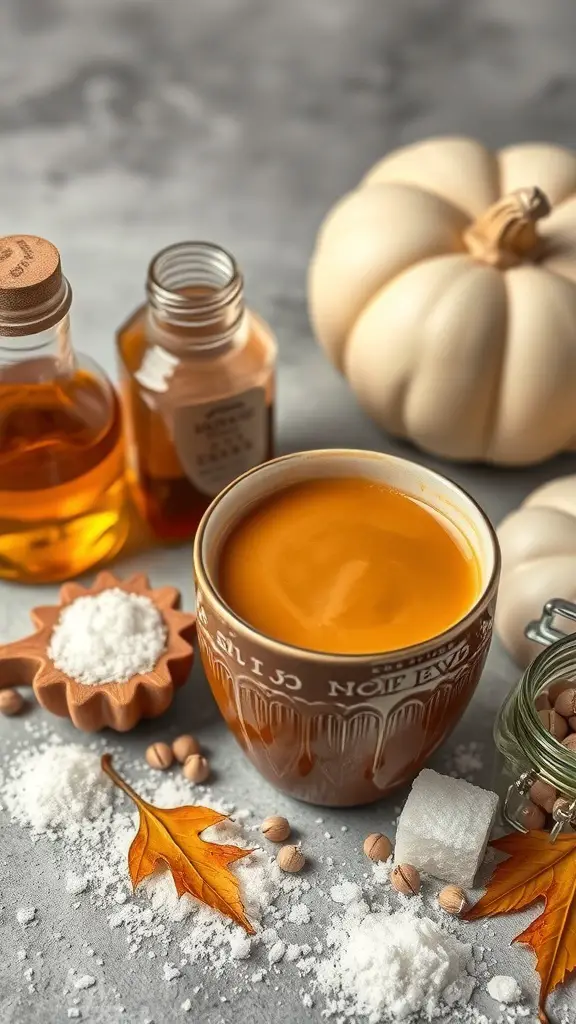 A cozy pumpkin chai latte with sweeteners and spices, perfect for fall.