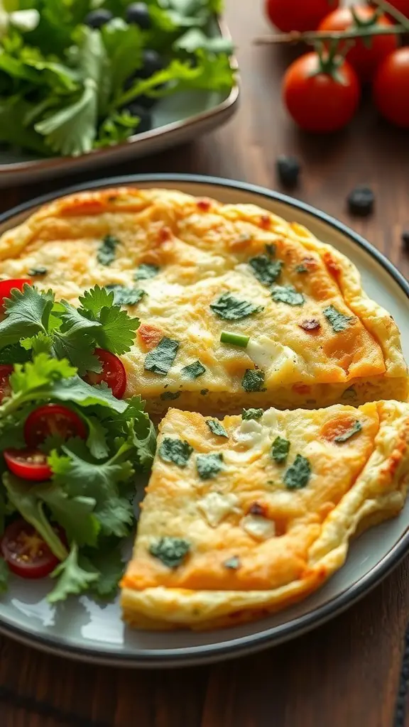 A delicious canned potato frittata served with a fresh salad.