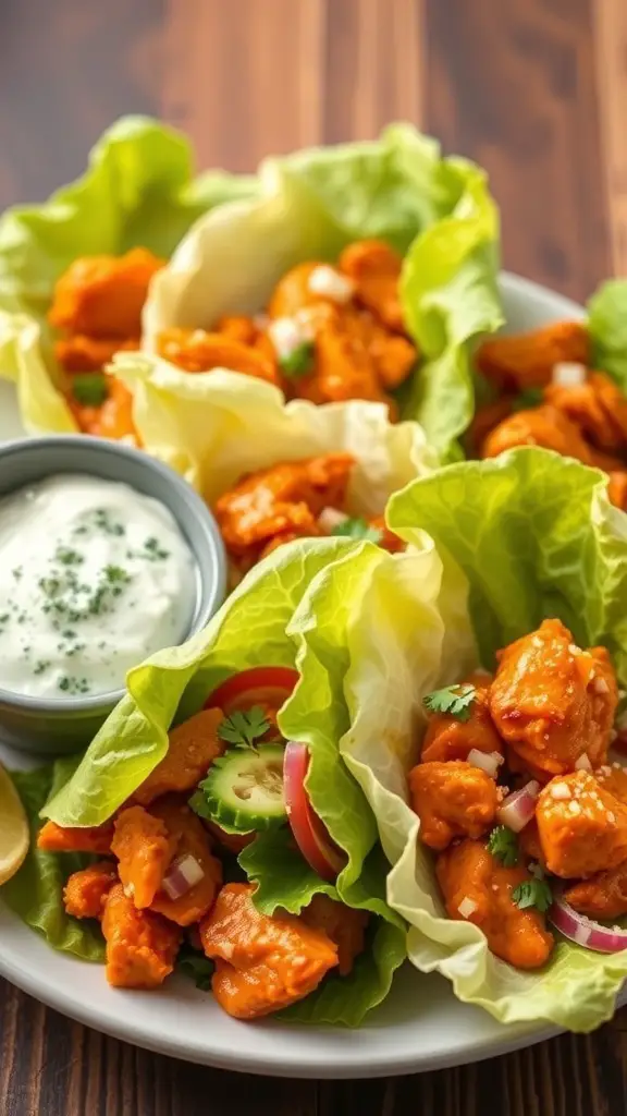 Buffalo chicken lettuce wraps with ranch dressing