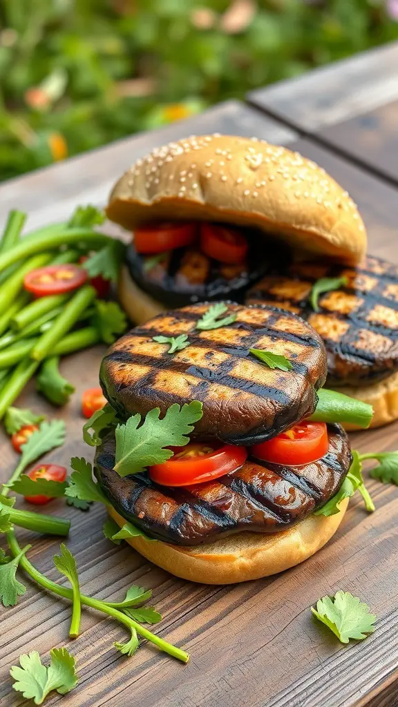 Grilled Portobello mushroom burgers with fresh toppings
