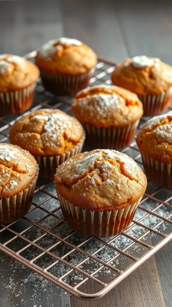 Freshly baked spiced sweet potato muffins on a cooling rack