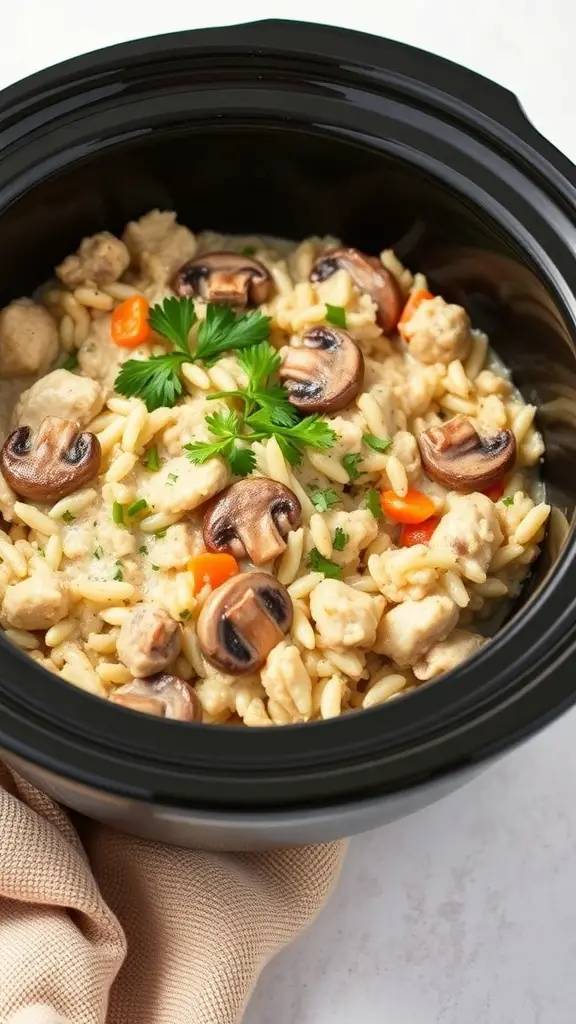 Creamy chicken and mushroom risotto in a slow cooker