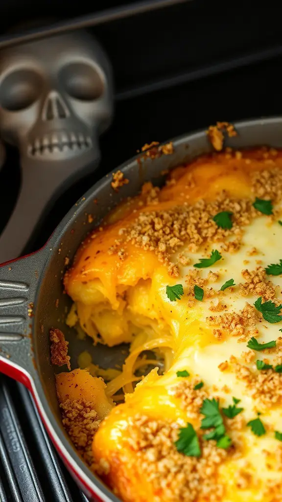 Cheesy spaghetti squash casserole with breadcrumbs and parsley