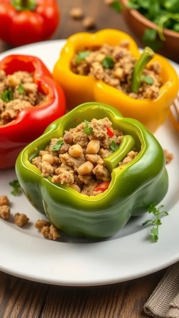 Stuffed bell peppers filled with ground turkey on a plate