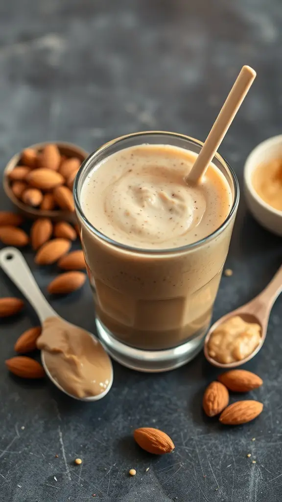 Nutty Almond Butter Smoothie with almonds and almond butter