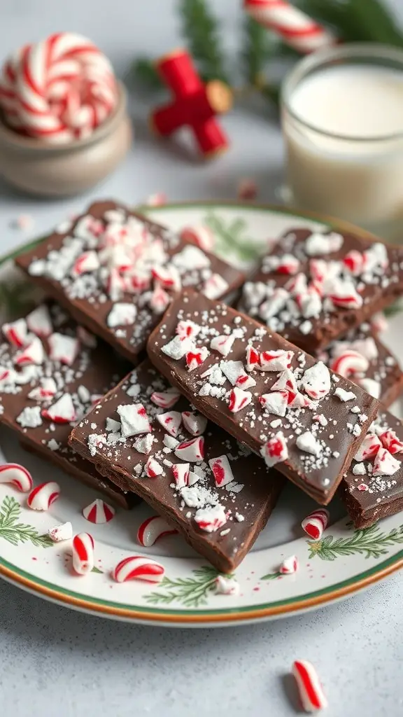 Plate of Peppermint Bark Chocolate Cookies topped with crushed peppermint candies