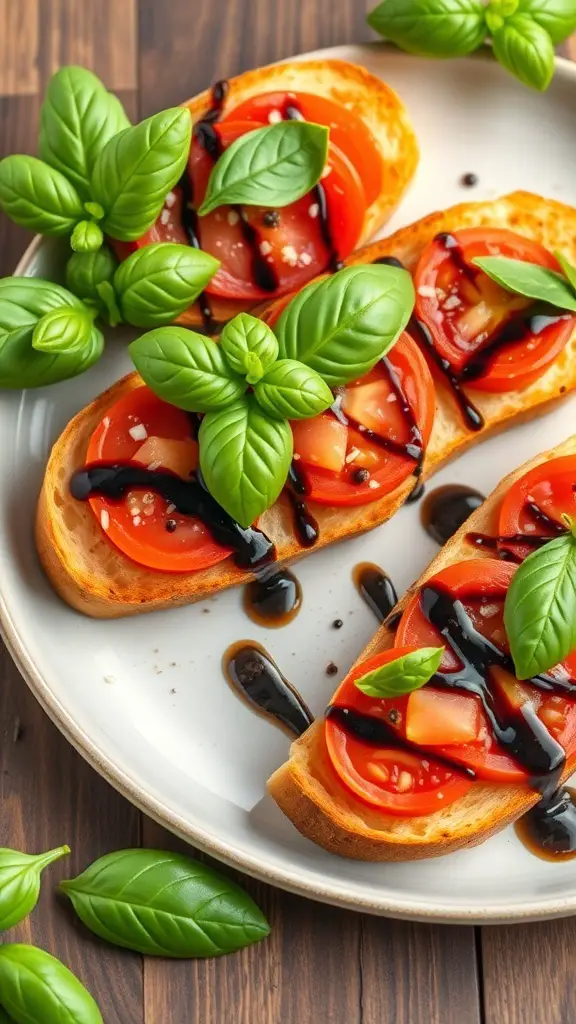 Classic Tomato Basil Bruschetta with fresh tomatoes and basil on toasted bread