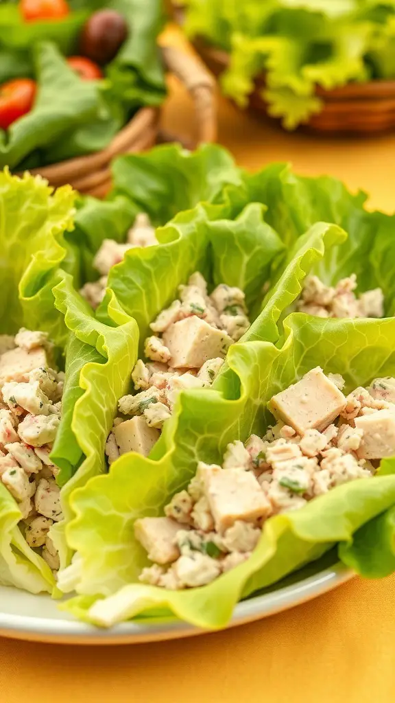 Tuna salad in lettuce wraps on a plate