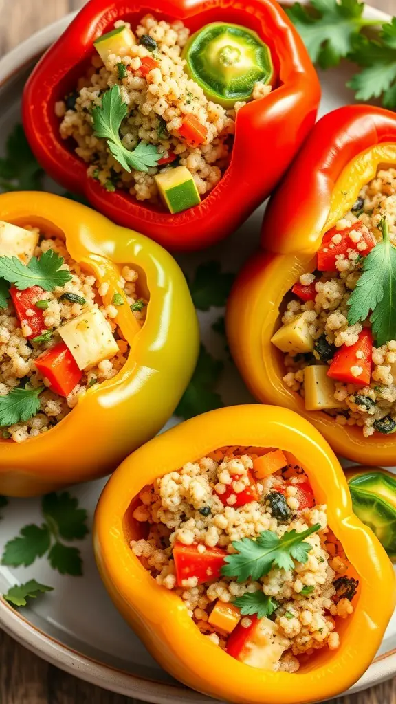 Colorful stuffed bell peppers filled with quinoa and vegetables