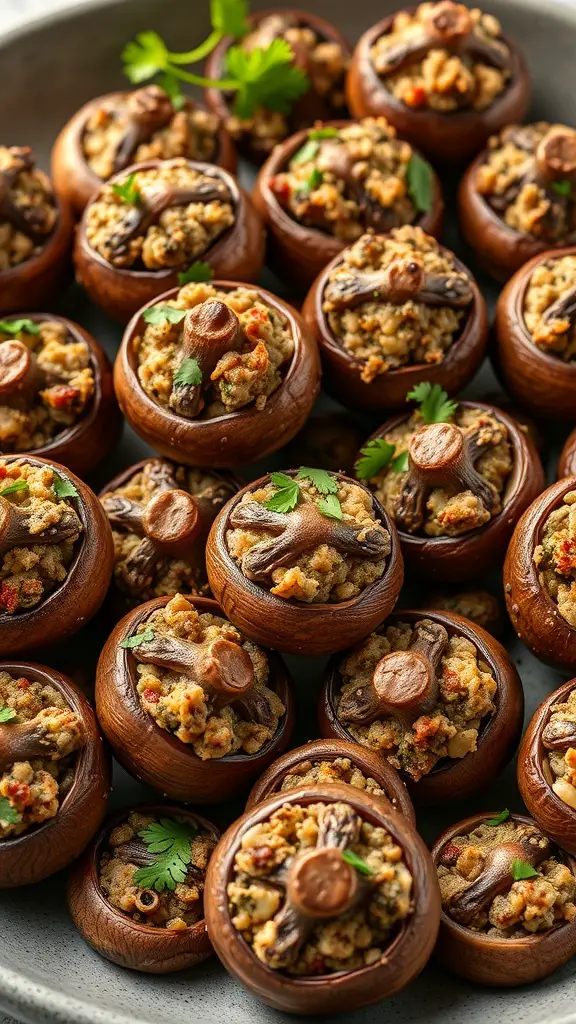 A plate of savory stuffed mushrooms filled with a flavorful mixture.