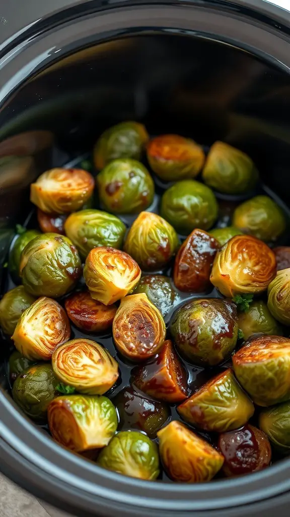 Balsamic glazed Brussels sprouts in a slow cooker