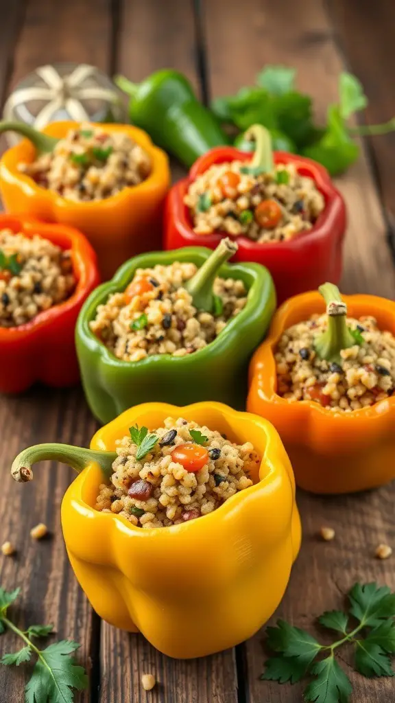 Colorful stuffed bell peppers filled with quinoa and vegetables