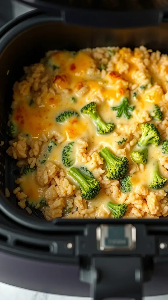 Cheesy Broccoli and Rice Casserole in an air fryer
