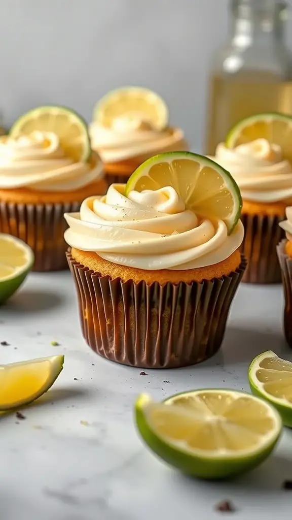 Delicious margarita cupcakes topped with lime slices