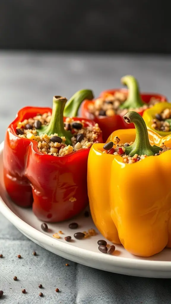 Stuffed bell peppers filled with a mixture of grains and beans