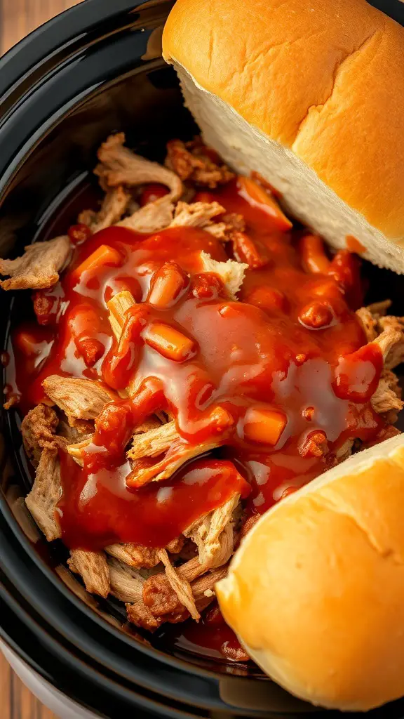 Crockpot BBQ pulled turkey with sandwich buns