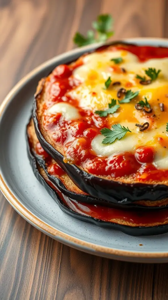 Eggplant Parmesan Stacks with marinara sauce and cheese