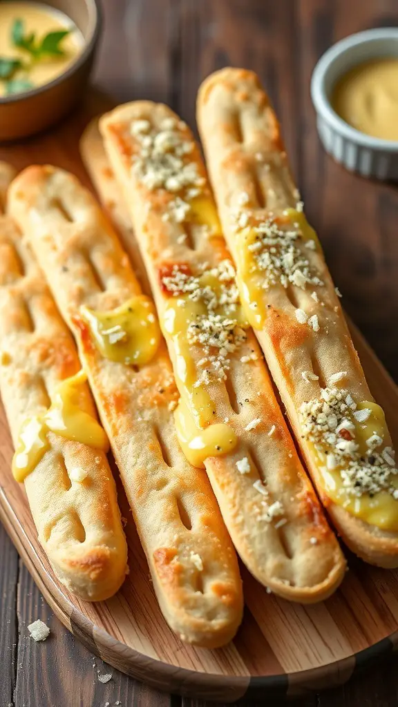 Freshly baked Olive Garden breadsticks drizzled with garlic butter and topped with parmesan.