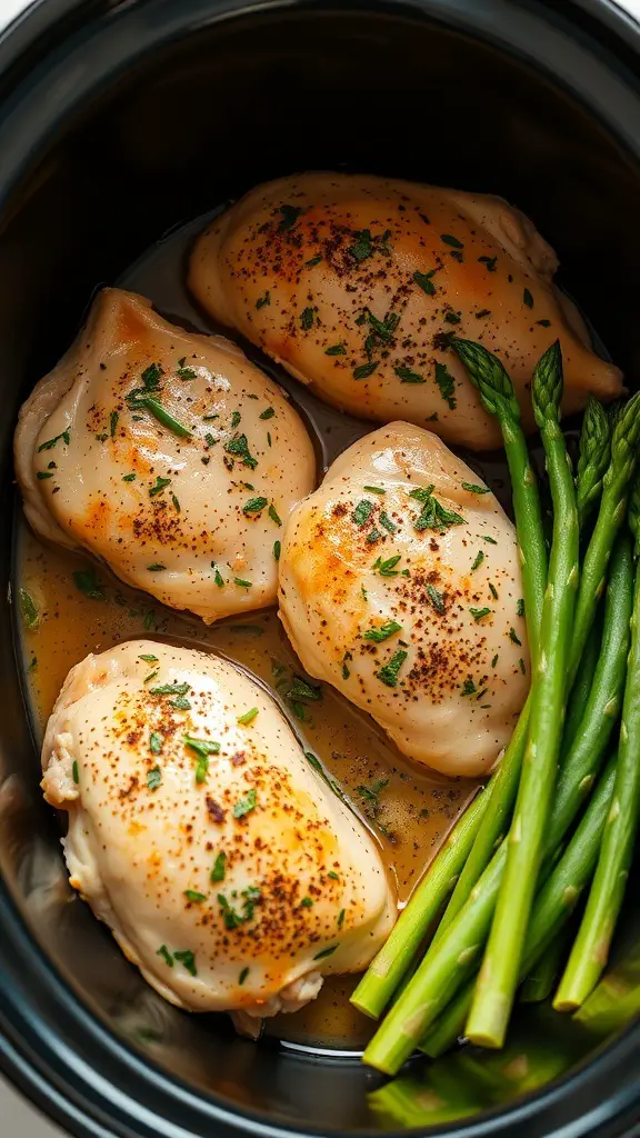 Slow cooker garlic herb chicken with asparagus