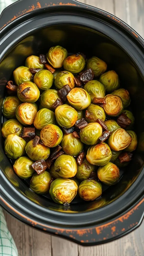 Crockpot filled with Maple Glazed Brussels Sprouts