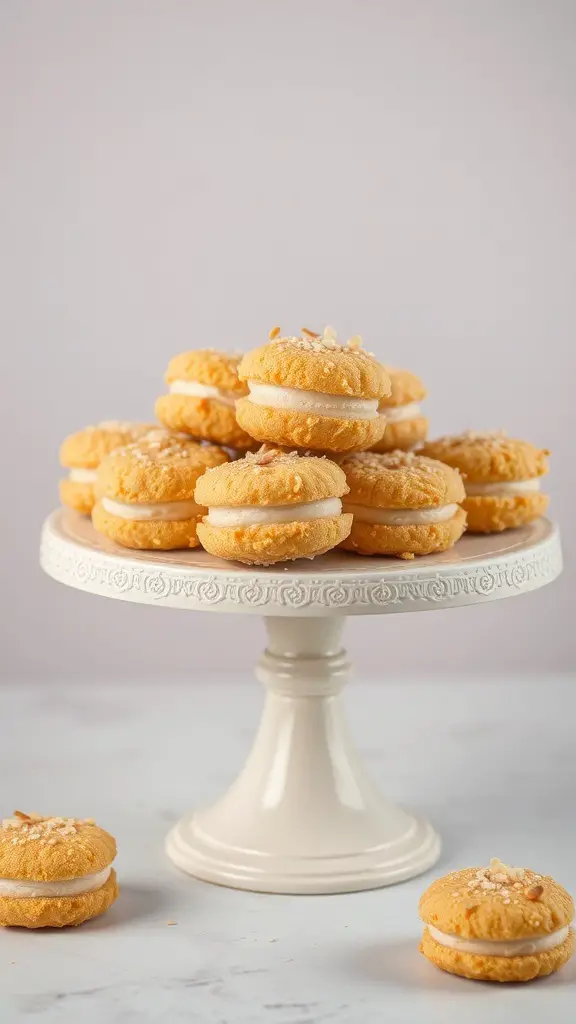 A display of coconut macaroons on a cake stand.