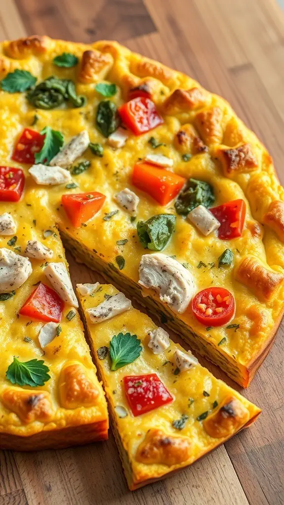 A delicious Herbed Chicken and Vegetable Frittata with colorful ingredients.
