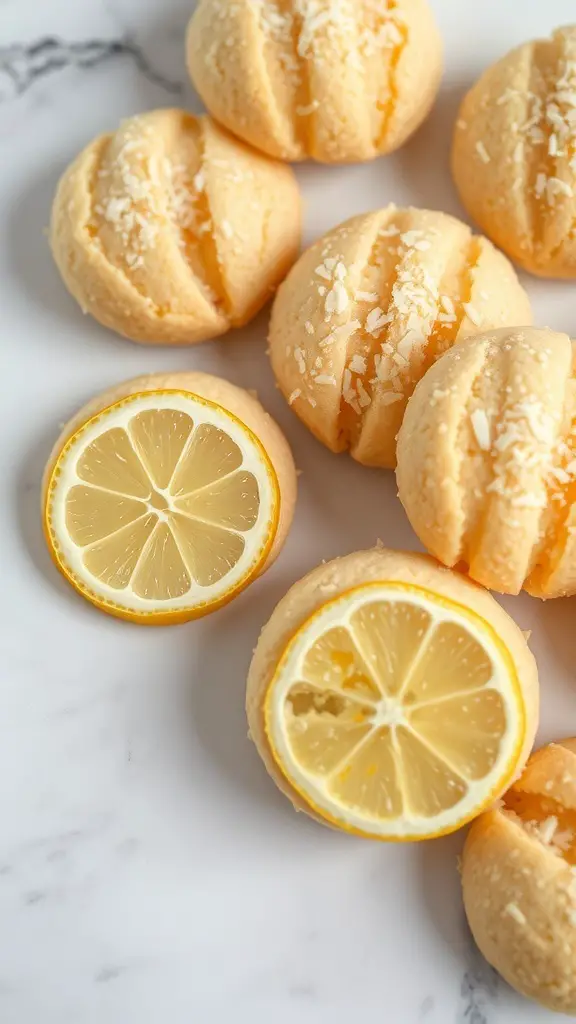 Zesty Lemon Coconut Cookies with lemon slices
