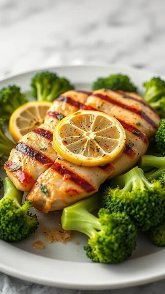 Grilled lemon herb chicken served with broccoli